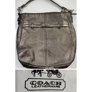 Coach Bucket Purse Chelsea Ashlyn Pewter Metallic Pebble Leather Handbag Bag
